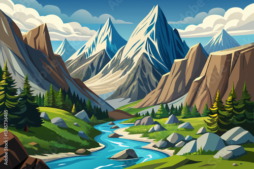beautiful hill in alp mountains with river background