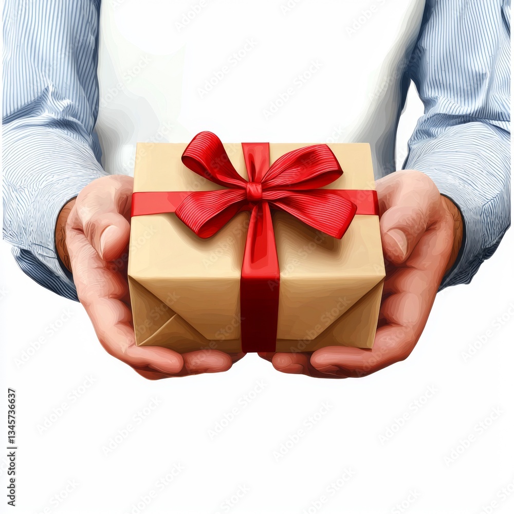 Hands Holding a Beautifully Wrapped Gift Box with Red Ribbon for Celebrations and Special Occasions Hands Holding a Beautifully Wrapped Gift Box with Red Ribbon for Celebrations and Special Occasions