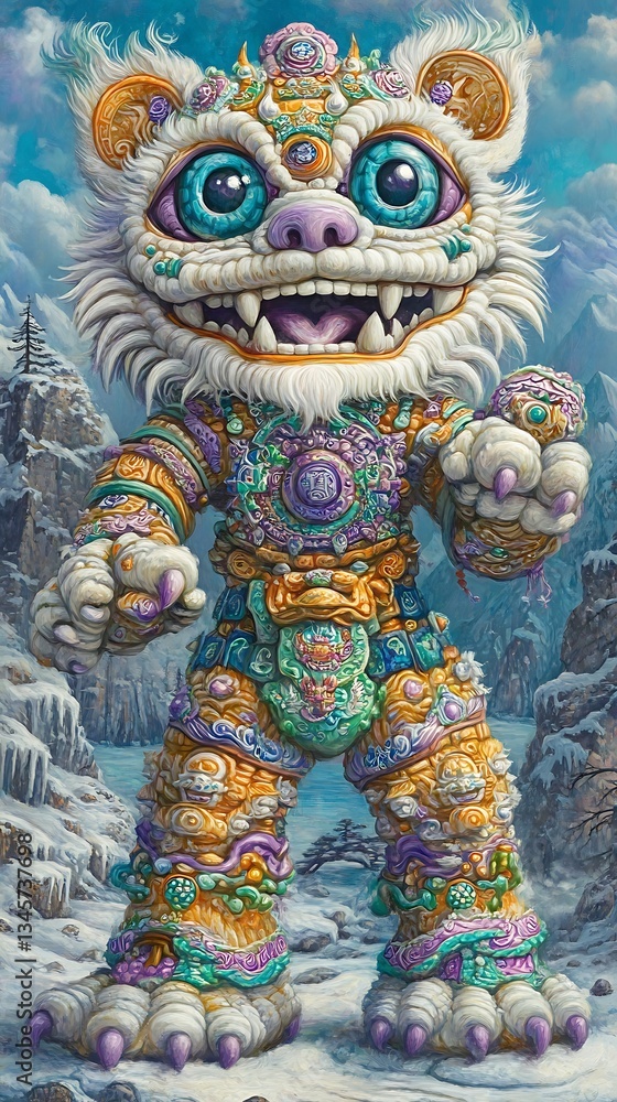Fototapeta premium Majestic Yeti Guardian in Snowy Mountains.