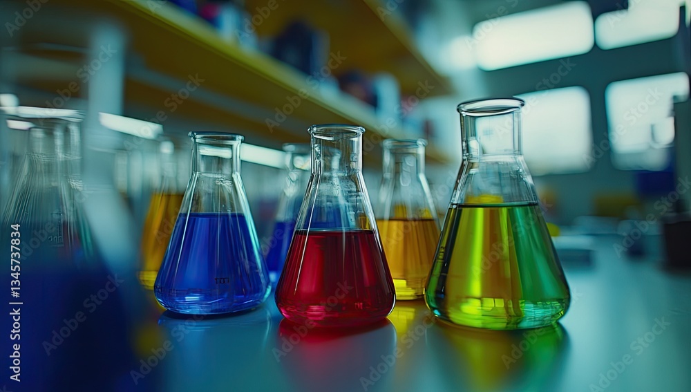 Colorful beakers in a lab (2) Colorful beakers in a lab (2)