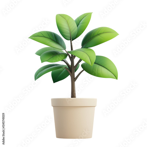 3D icon of potted plant with vibrant green leaves, showcasing simple and modern design. plant is set in neutral colored pot, emphasizing its lush foliage