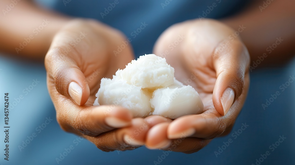 Shea butter moisturizing cosmetic beauty. Freshly prepared dumplings held in hands, ready to be served. Shea butter moisturizing cosmetic beauty. Freshly prepared dumplings held in hands, ready to be served.