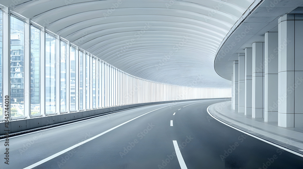 Modern Urban Tunnel Roadway With Cityscape View Modern Urban Tunnel Roadway With Cityscape View