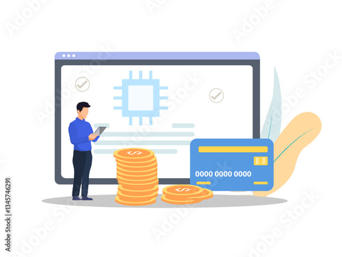 Automated accounts receivable functionalities, vector illustration for web, presentation slides, print, etc