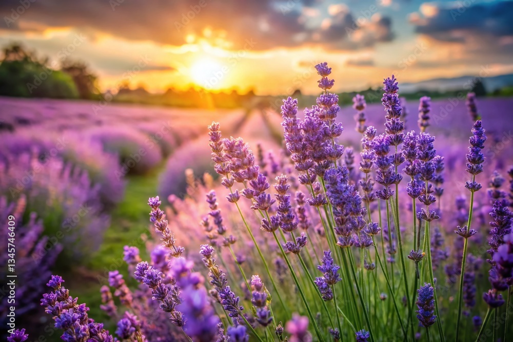 Fototapeta premium Serene Lavender Fields: A Candid Shot of Blooming Lavender