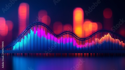 Abstract Rollercoaster Chart Neon Lights Financial Market Data Visualization