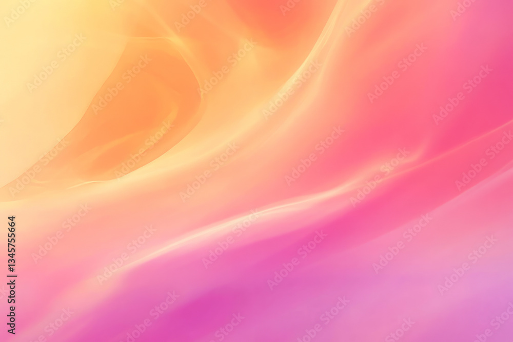 Obraz premium A dreamy, colorful abstract background with soft, iridescent gradients resembling a sunset sky. The blend of warm pink, soft orange, and cool lavender creates a peaceful, atmospheric, and visually