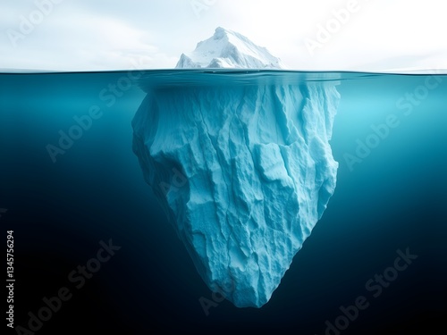 Iceberg in the ocean with a view under water. Crystal clear water. Hidden Danger And Global Warming Concept.