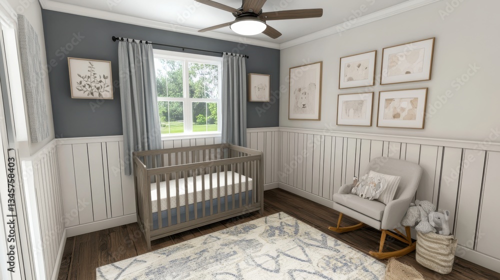 Cozy and Stylish Nursery Interior Design with Crib, Chair, and Wall Art in Soft Color Palette for Modern Homes Cozy and Stylish Nursery Interior Design with Crib, Chair, and Wall Art in Soft Color Palette for Modern Homes