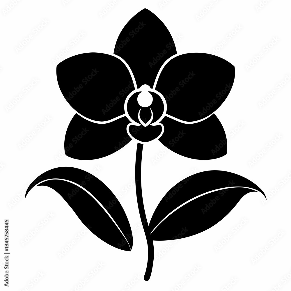 Simple Orchid Silhouette Vector on White Background Simple Orchid Silhouette Vector on White Background