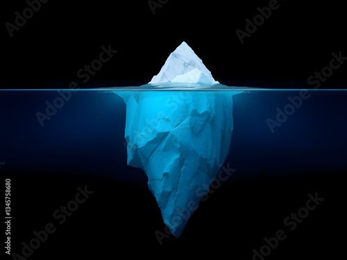 Iceberg in the ocean with a view under water. Crystal clear water. Hidden Danger And Global Warming Concept.