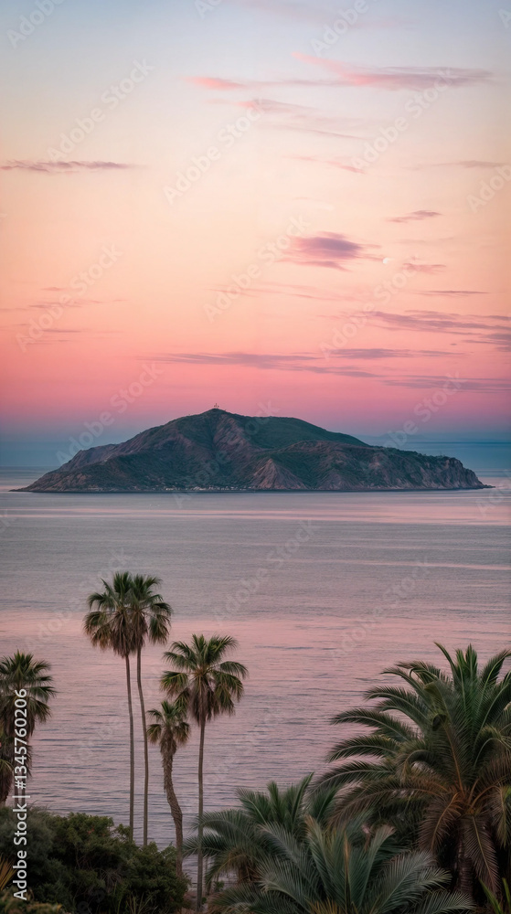 Obraz premium Tropical Island Sunset with Palms for Mobile Backdrop