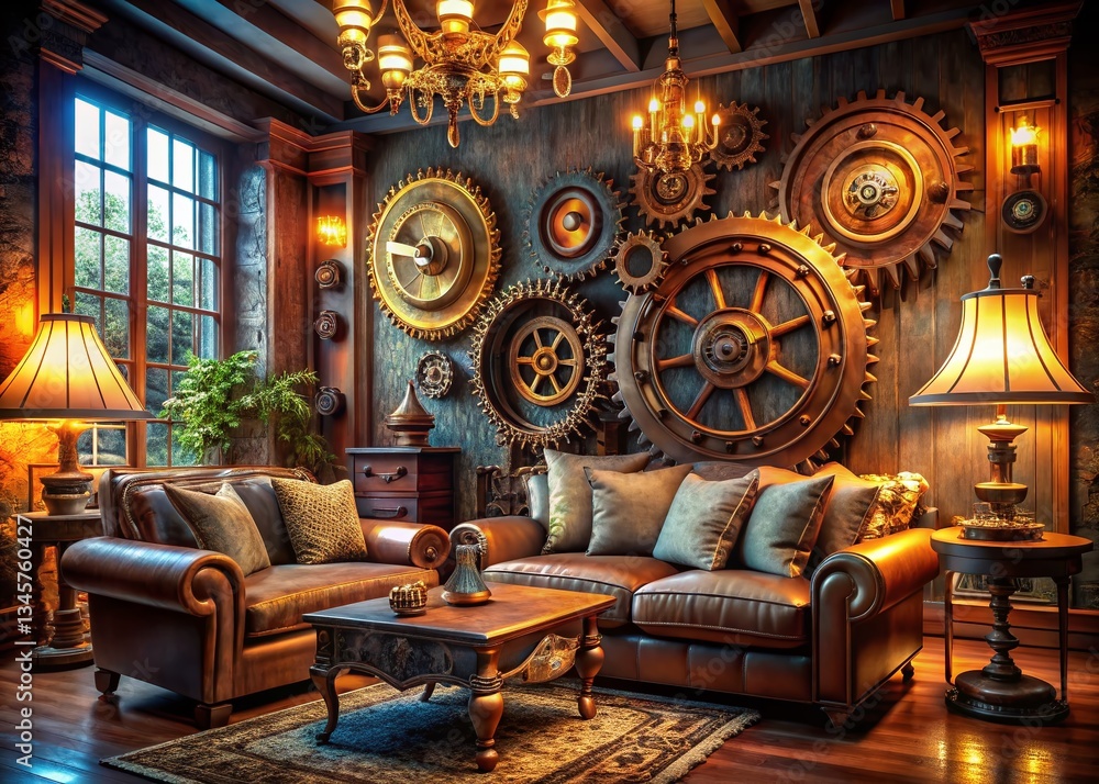 Steampunk Interior: Ornate Gears & Cogs in a Victorian-Era Living Room Steampunk Interior: Ornate Gears & Cogs in a Victorian-Era Living Room