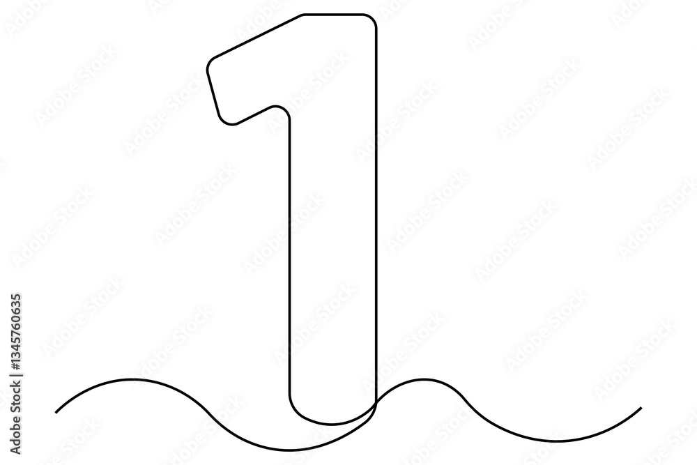 Obraz premium Continuous editable line drawing of number 1. editable One line drawing of number 1 icon Vector illustration 