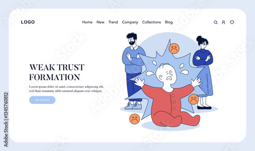 Authoritarian Parenting Style. Flat Vector Illustration
