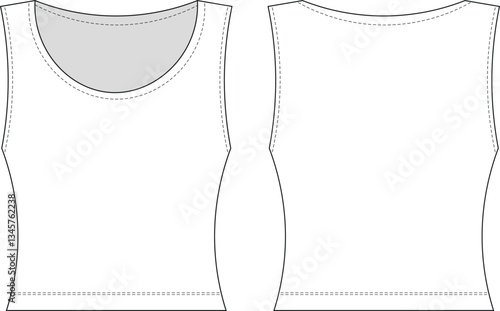 sleeveless round neck fit elastic esentiat top blouse tank top template technical drawing flat sketch cad mockup fashion woman design style model 
