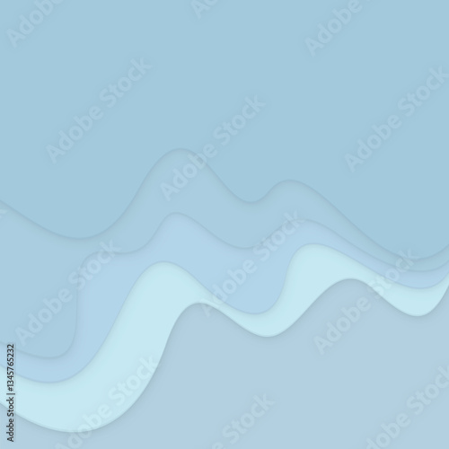 Abstract sea wave paper cut style light blue square background graphic illustration.