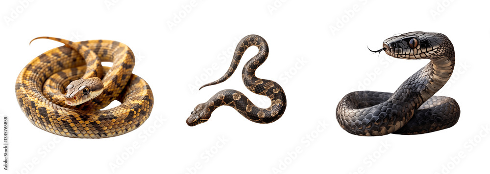 Fototapeta premium Snake set isolated on transparent background. PNG. Generated, ai,