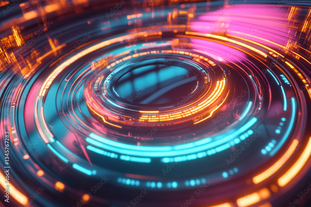 A futuristic, colorful abstract background featuring layered, overlapping neon circles. The glowing, concentric rings in bright turquoise, hot pink, and warm amber create a sci-fi, modern, and A futuristic, colorful abstract background featuring layered, overlapping neon circles. The glowing, concentric rings in bright turquoise, hot pink, and warm amber create a sci-fi, modern, and