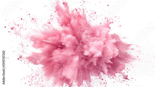 Pink Powder Dust Explosion Splash Isolated on PNG Transparent Background - Holi Paint
