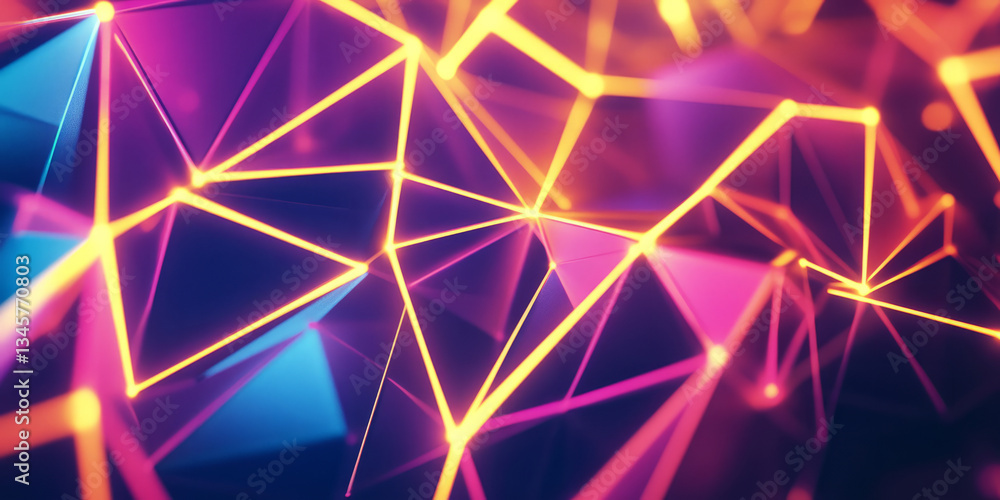 A geometric, colorful abstract background with glowing polygonal patterns. The interconnected neon shapes pulsate with hues of deep sapphire, neon yellow, and bold crimson, forming a futuristic A geometric, colorful abstract background with glowing polygonal patterns. The interconnected neon shapes pulsate with hues of deep sapphire, neon yellow, and bold crimson, forming a futuristic