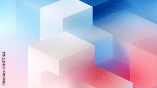 A set of geometric cubes arranged in a stepped shape, with a gradient of color from red to blue. Light and shadow make the cube appear three-dimensional and layered