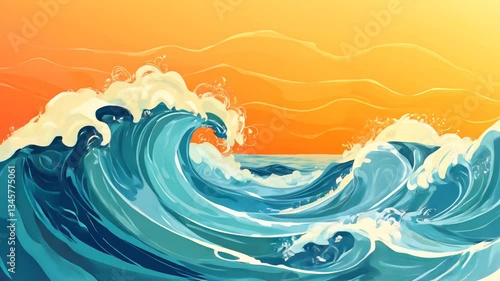 animated background with a bright hand-drawn wave