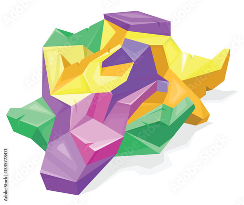 Three-dimensional composition. Colorful abstract heap of volumes penetrating each other. 3d graffiti urban art. Geometric voluminous shapes create a cluttered structure. Printing on t-shirt. Vector