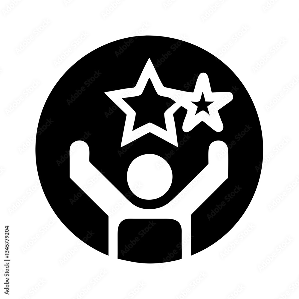 Celebratory icon with stars in monochrome circle Celebratory icon with stars in monochrome circle