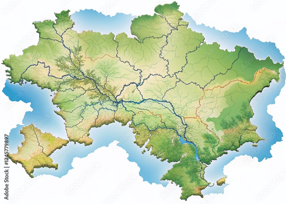 Fototapeta premium Ukraine Crimea Map Political Geographic Location Stock Photo
