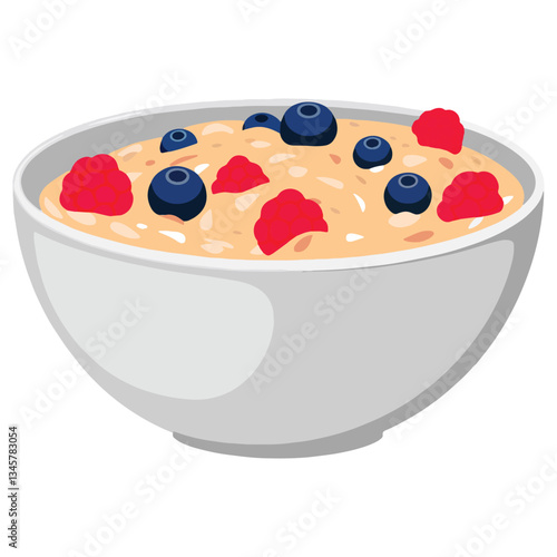 Milk oatmeal porridge with berries, a delicious and healthy breakfast. Vector illustration, perfect for nutrition and morning meal concepts.