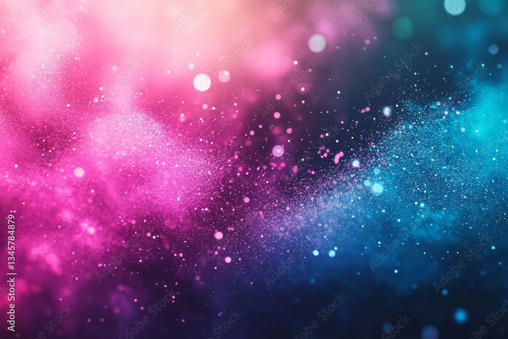 A dreamy, colorful abstract background resembling glowing cosmic dust. The delicate particles shimmer in neon pink, cool indigo, and bright cyan, forming a celestial, ethereal, and galactic-inspired A dreamy, colorful abstract background resembling glowing cosmic dust. The delicate particles shimmer in neon pink, cool indigo, and bright cyan, forming a celestial, ethereal, and galactic-inspired