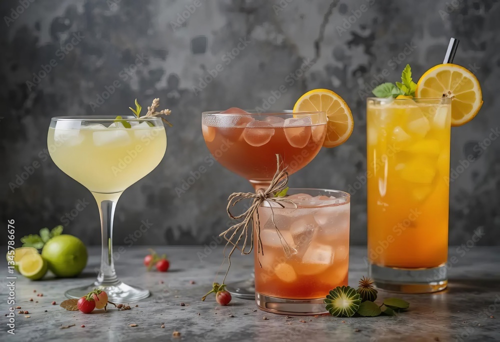 Fototapeta premium A close-up of colorful cocktails on a gray background