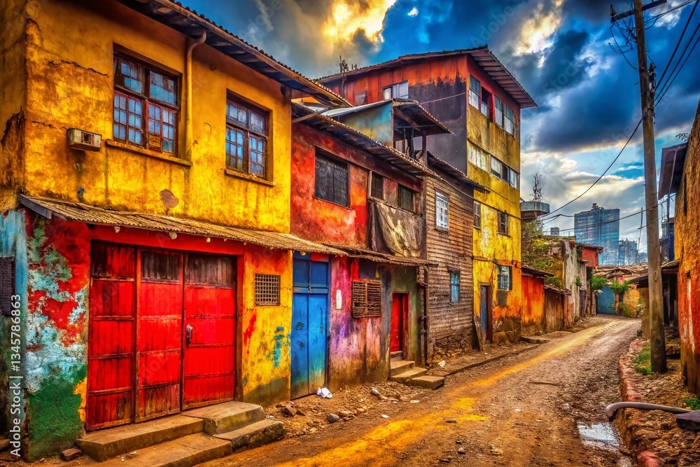 Fototapeta premium Vibrant Kenyan Urban Exploration: Graffiti, Textures & Hues