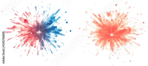 Abstract red and blue watercolor explosions on white background.