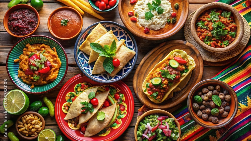 Vibrant Mexican Patterned Fiesta Food Photography: Colorful Dishes & Decor Vibrant Mexican Patterned Fiesta Food Photography: Colorful Dishes & Decor