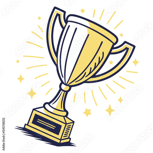 Golden trophy with sparkles for awards, competitions, sports events, achievement celebration, and motivational blog posts

