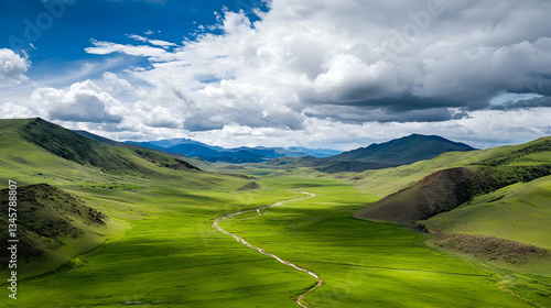 Green Valley With Mountainous Landscape And Scenic View