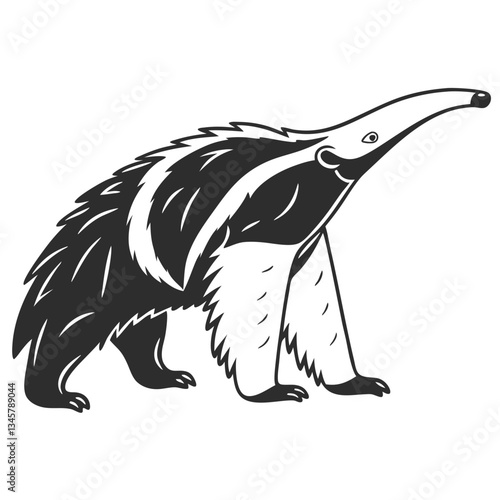Walking anteater drawing for zoological posters, animal encyclopedia graphics, ecological learning content and nature-themed publications

