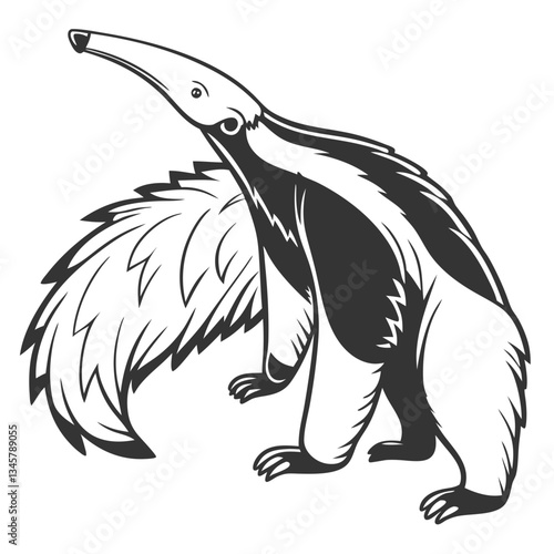 Standing anteater illustration for wildlife education materials, South American animal blogs, biodiversity awareness and zoo-themed graphics

