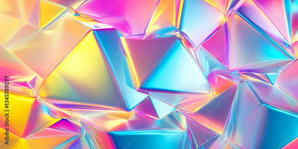 A futuristic, colorful abstract background with geometric, neon holographic shapes. The crisp, glowing triangles and hexagons in bright cyan, hot pink, and radiant yellow create a high-tech, sci-fi, A futuristic, colorful abstract background with geometric, neon holographic shapes. The crisp, glowing triangles and hexagons in bright cyan, hot pink, and radiant yellow create a high-tech, sci-fi,