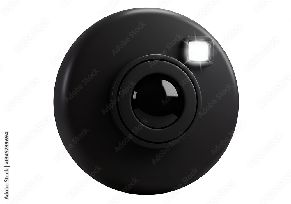 Black circular 3D camera lens with LED flash for photography and videography equipment Black circular 3D camera lens with LED flash for photography and videography equipment