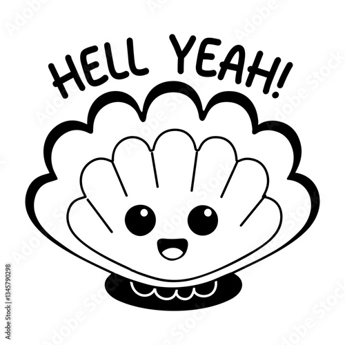 A glyph style sticker of a shell with hell yeah typography 
