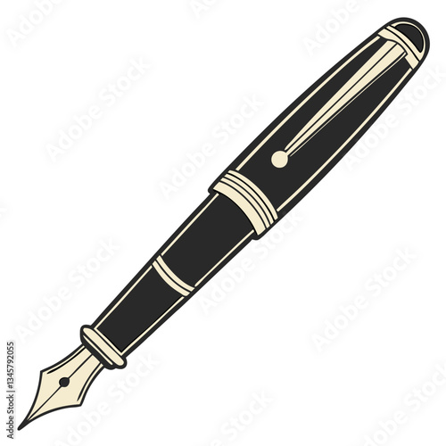 Fountain pen illustration for stationery design, writing blogs, educational materials and vintage office-themed clipart

