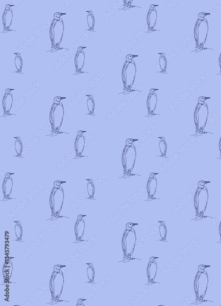 Seamless vector pattern penguin blue background handmade Seamless vector pattern penguin blue background handmade