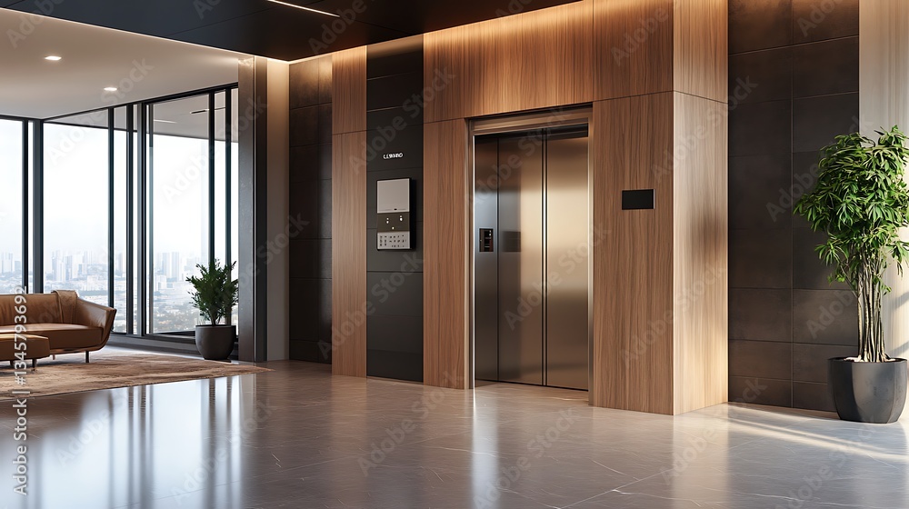 Obraz premium Modern Elevator Lobby Design: Luxury and Elegance in High-Rise Building