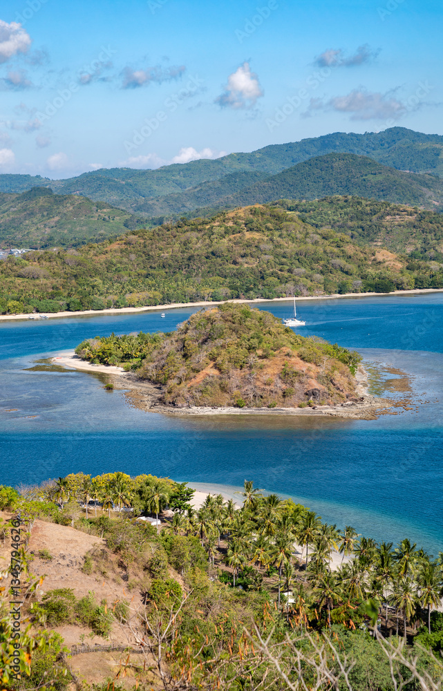 Fototapeta premium Island Gili Goleng and the coast of Island Lombok, Indonesia, Southeast Asia.