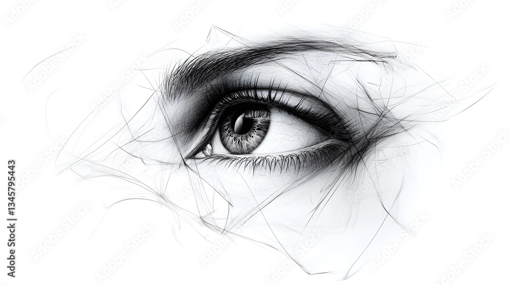 Fototapeta premium Intricate Pencil Drawing of a Realistic Eye with Detailed Eyelashes