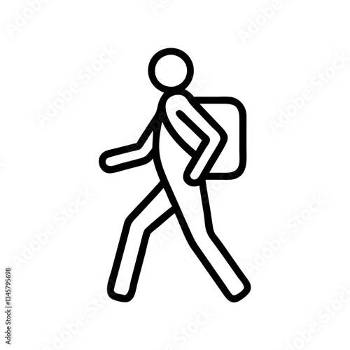 Walking traveler with backpack icon for school commute visuals, hiking blogs, trip planning apps and outdoor lifestyle content

