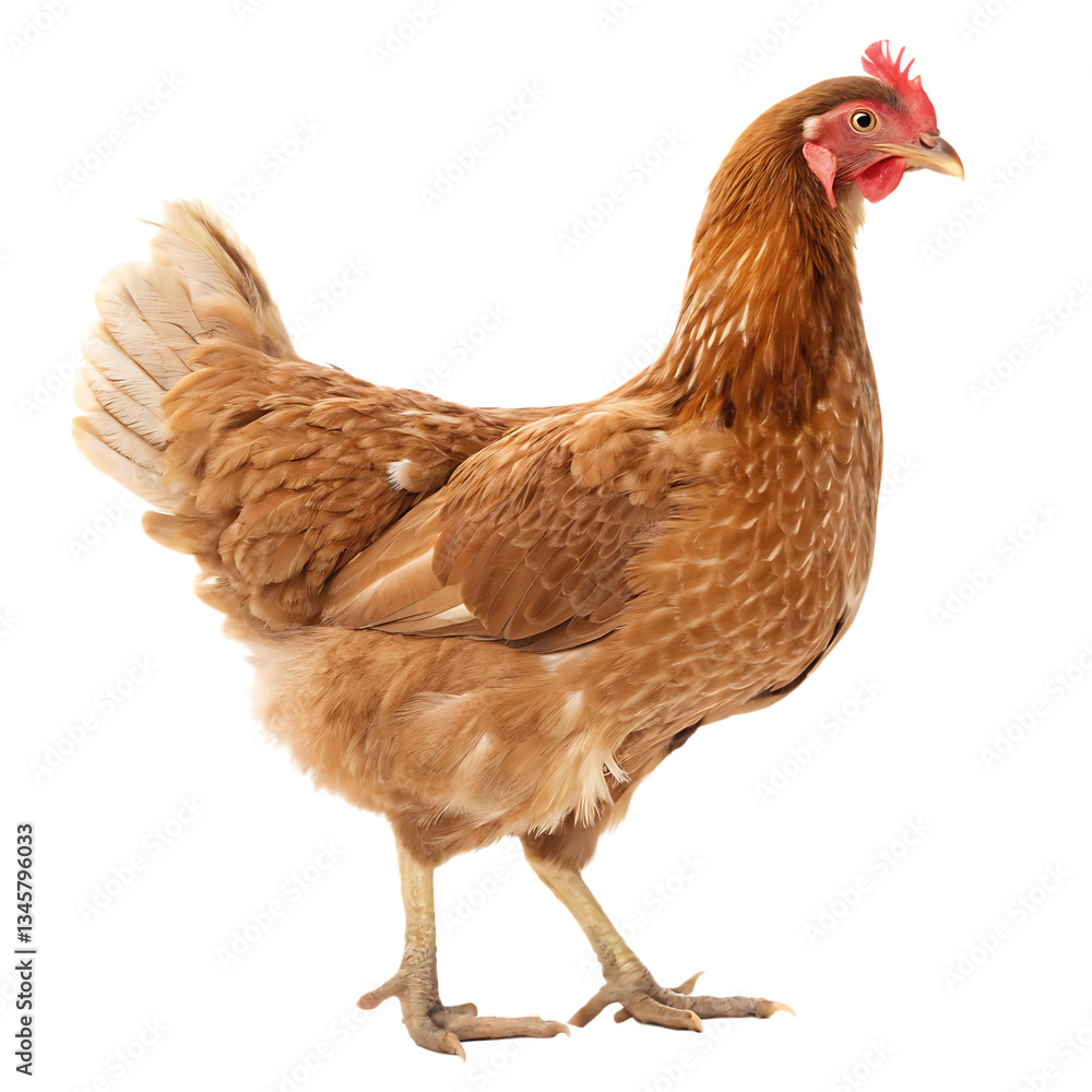 Fototapeta premium Brown chicken hen standing isolated on transparent background